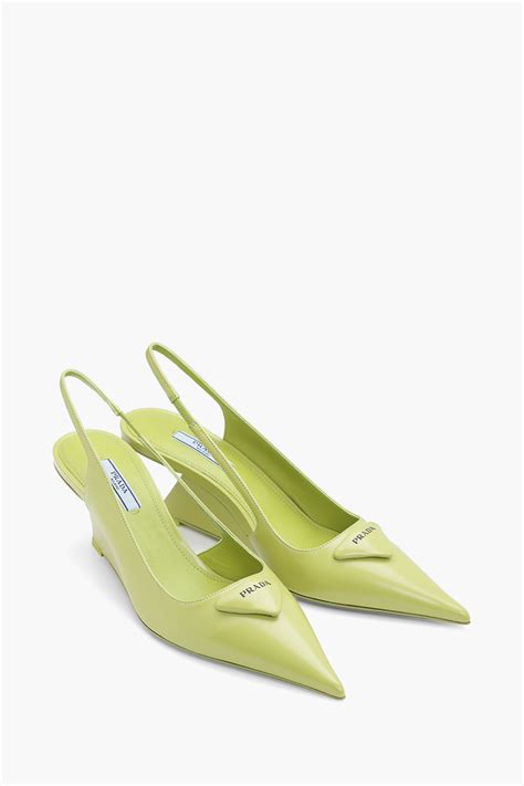 Lime Green Brushed leather slingback pumps 